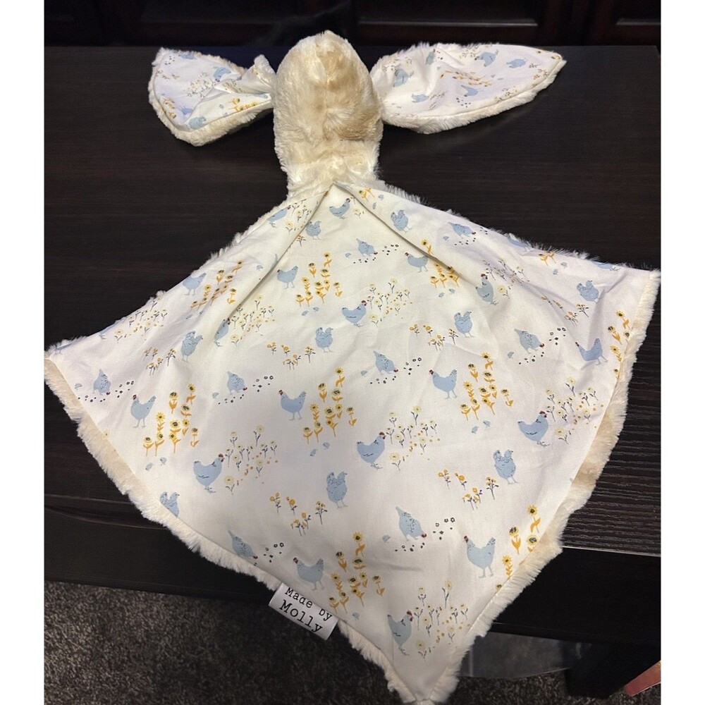 Baby Security Blanket Lovey Bunny Ears Handmade Soft Plush Chicken Print Molly